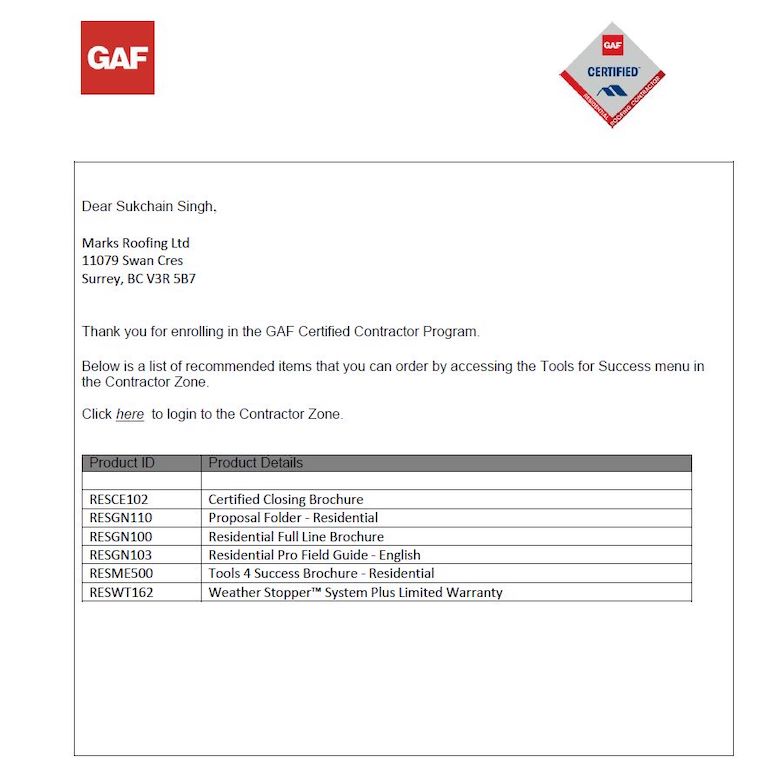 GAF Certified Contractor Program