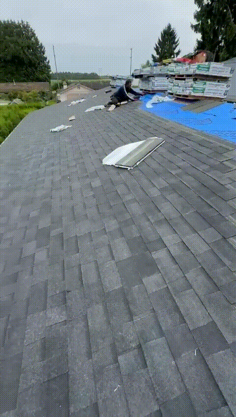 A walkthrough of a residential roof during replacement shows the project in progress with part of the new roofing system already installed.